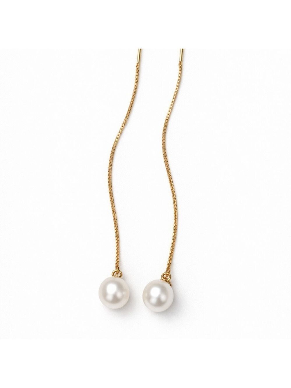 Gold Threader Earrings with Ivory Pearl Drops - Picture 1 of 4